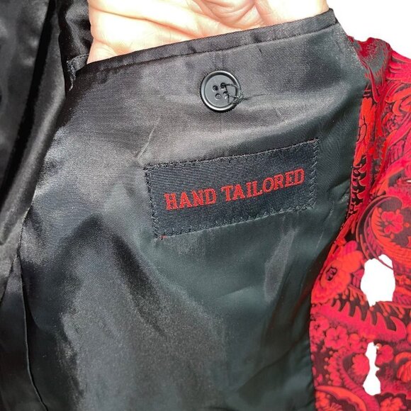 Leonardi Mens Jacket Size Large Red Floral Woven Two Button Pockets Party - Picture 9 of 10